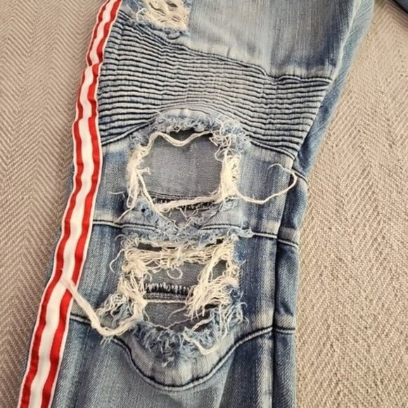 Rue21 Premium Jeans Men's 32x34 Skinny Supreme Flex Distressed Racing Stripe - Picture 9 of 16